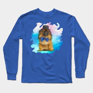 Cute Pekingese dog with bow tie and hat Long Sleeve T-Shirt